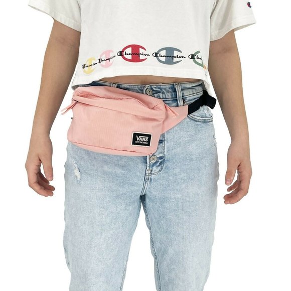 VANS Womens Pink Burma Fanny Pack Embroidered Logo Adjustable Black Canvas Strap
